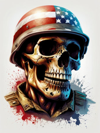 Skull in the helmet of the American soldier. Vector illustration.の素材