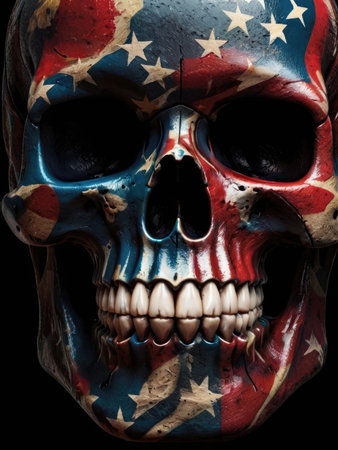 Human skull with american flag on black background. Halloween concept.の素材