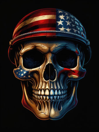 Skull in American Flag Helmet on black background. 3d illustrationの素材
