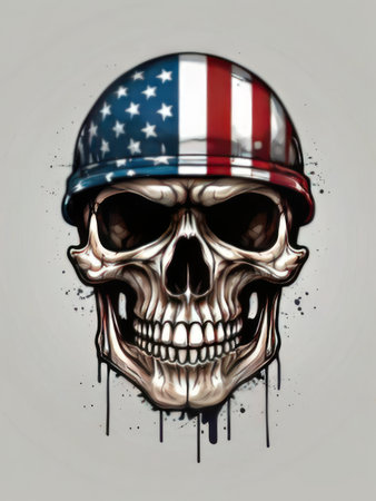 Skull with american flag in helmet. Grunge illustration.の素材
