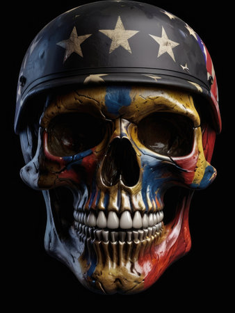 Skull with american flag painted on it, isolated on blackの素材