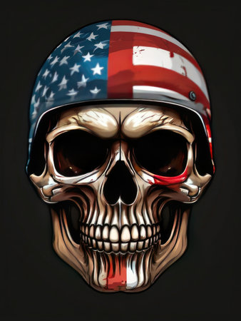 Skull with American flag in the helmet. 3d illustration.の素材