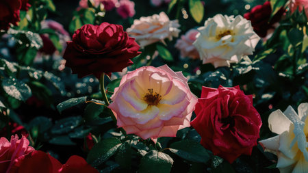 Beautiful colorful roses in the garden background, Roses are beautiful with a beautiful sunny day.の素材