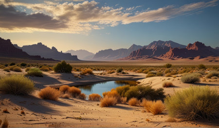 Wadi Rum desert in Jordan. Landscape with lake and mountains.の素材