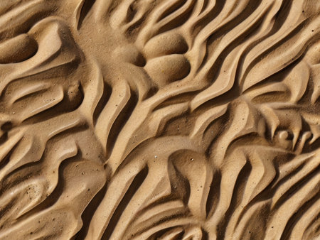 The image shows a close-up view of an abstract texture resembling sand dunes with wavy patterns and a light brown color.の素材