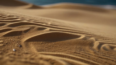 A close-up view of desert sand dunes showing the intricate texture and patterns formed by wind erosion.の素材
