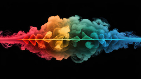 Colorful smoke isolated on black background. Abstract background of colorful smokeの素材