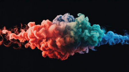 Abstract smoke isolated on black background,Rainbow coloured cloud of smokeの素材