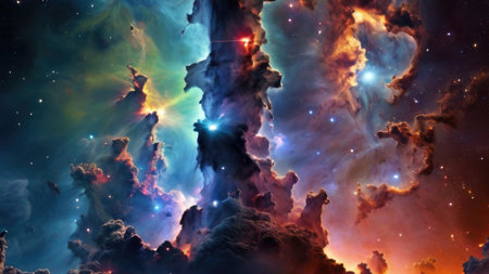 Stars of a planet and galaxy in a free space Elements of this image furnished by NASAの素材