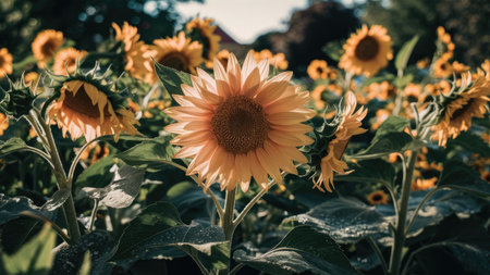 Beautiful sunflowers in the garden - Vintage effect style picturesの素材