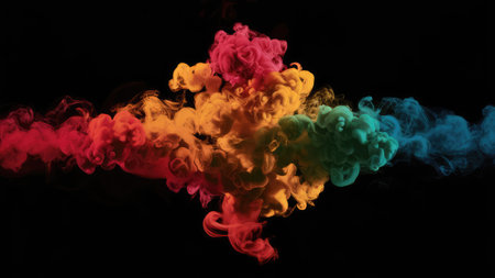 Colorful smoke isolated on black background. Abstract background of colored smokeの素材