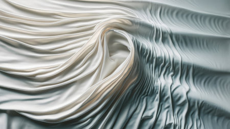 A close-up image showcasing the elegant draping of cream and grey fabric with soft folds and subtle light play.の素材