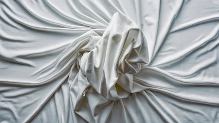 A close-up shot reveals the luxurious texture of white fabric gracefully draped and folded.の素材