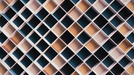 The image shows a repeating pattern of square compartments forming a complex geometric design with varying colors.の素材