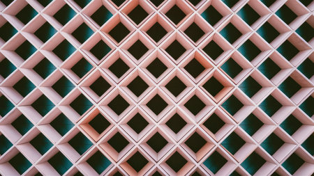 The image shows a repeating geometric pattern of pink squares forming a diamond grid against a dark background.の素材