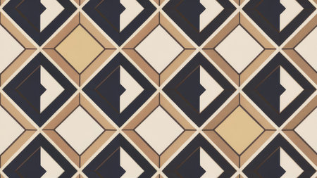 The image shows a repeating geometric pattern of intersecting beige, black, and white diamond shapes creating an abstract design.の素材