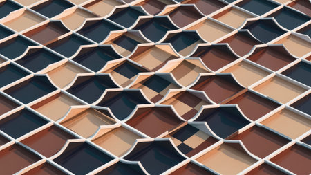 Abstract 3D rendering of roof tiles. Architectural background for design.の素材