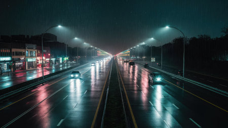 Night traffic on a highway in the city. Long exposure shot.の素材