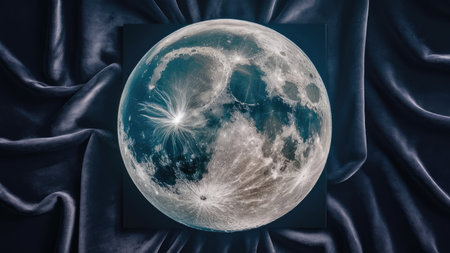 Moon and planet on blue satin background. 3d illustration.の素材