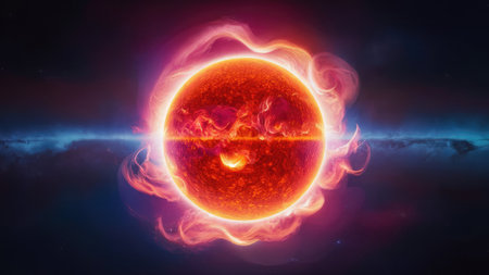Fiery planet in space with fire and smoke, 3d renderingの素材