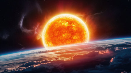 Sunrise from space 3D rendering elements of this image furnished by NASAの素材