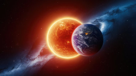 Solar System - Sun and Moon. This image elements furnished by NASAの素材