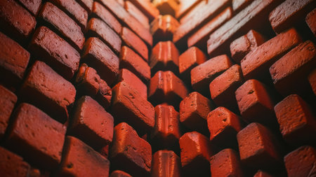 Red brick wall background texture close-up. Brick wall texture.の素材