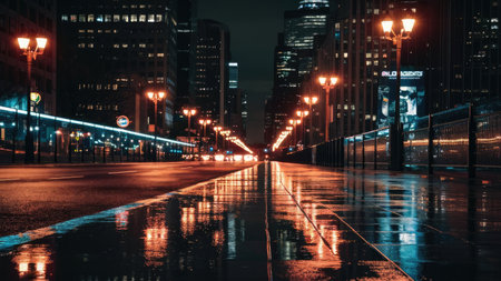 Night view of the streets of the city of Chicago, Illinois, USA.の素材