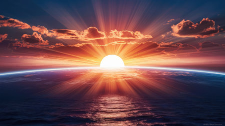 Sunrise over the sea. Elements of this image furnished by NASAの素材