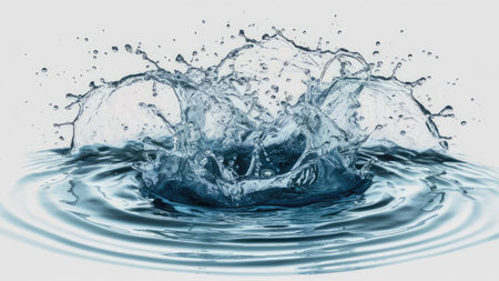 A close-up image showcasing a dramatic water splash and the resulting concentric ripples on the water surface.の素材