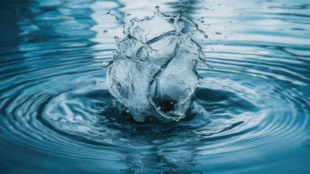 A captivating image showcasing a water droplet's impact resulting in a stunning splash crown and ripple effect.の素材