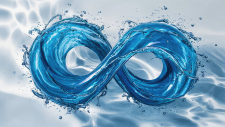 A stylized image depicting an infinity symbol created with flowing blue water against a light background.の素材