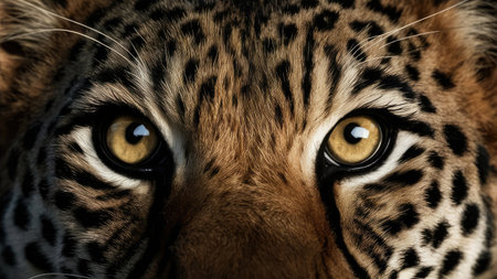 Close-up of a tiger's face with beautiful yellow eyes.の素材