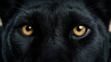 Black panther close-up with yellow eyes. Black panther portrait.の素材