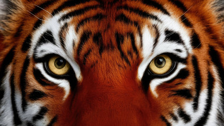 Close-up of tiger's face with yellow eyes, 3D renderingの素材