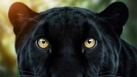 Black panther with yellow eyes close-up. 3D renderingの素材