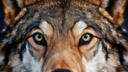 Portrait of a wolf on a black background. Close-up.の素材