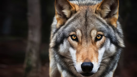 Close-up portrait of a wolf (Canis lupus)の素材