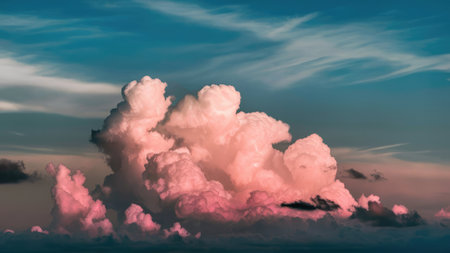 Dramatic pink cloud with blue sky background. 3d renderingの素材