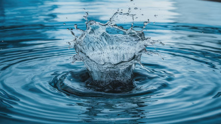 Water splashes and ripples background. Splash effect after collision a falling drops with water Surfaceの素材