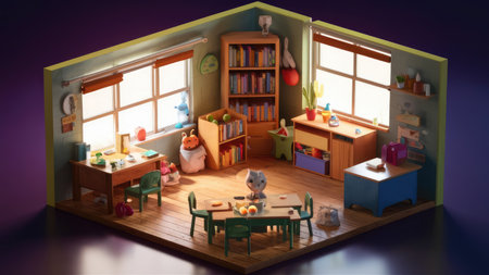 Interior of a children's room with furniture and toys. 3D renderingの素材