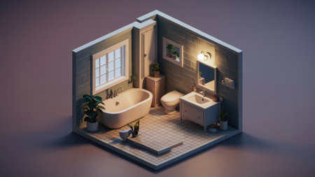 Interior of a bathroom with a bathtub and toilet. 3d renderingの素材