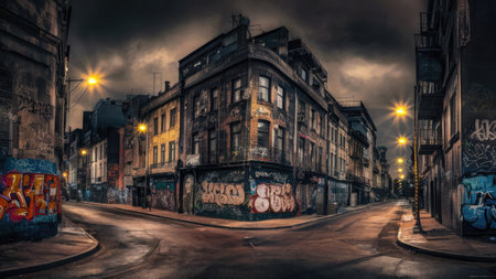 HDR image of a street at nightの素材