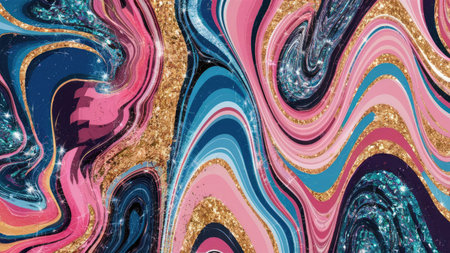 Marble abstract acrylic background. Marbling artwork texture. Agate ripple pattern. Gold powder.の素材