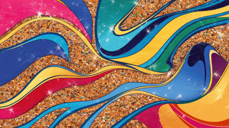 Colorful abstract background with a curved pattern in the form of wavesの素材