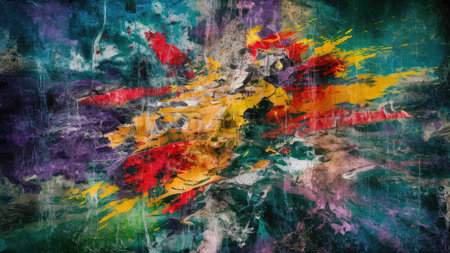 abstract grunge background with colorful splashes and strokes of paintの素材