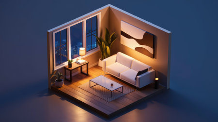 Interior of the living room in isometric view, 3D renderingの素材
