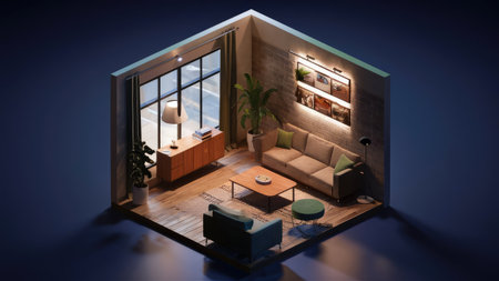 Interior of modern living room. 3D illustration. Mock up.の素材