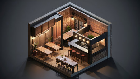 Interior design of a restaurant. 3D illustration. 3D rendering.の素材
