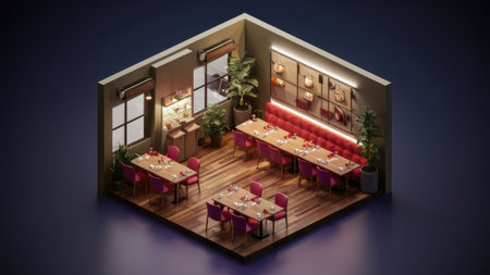 Restaurant interior design concept. 3D illustration of a restaurantの素材